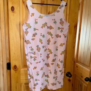 Fresh produce dress•VINTAGE•size XL•pink with tropical fish•flawed